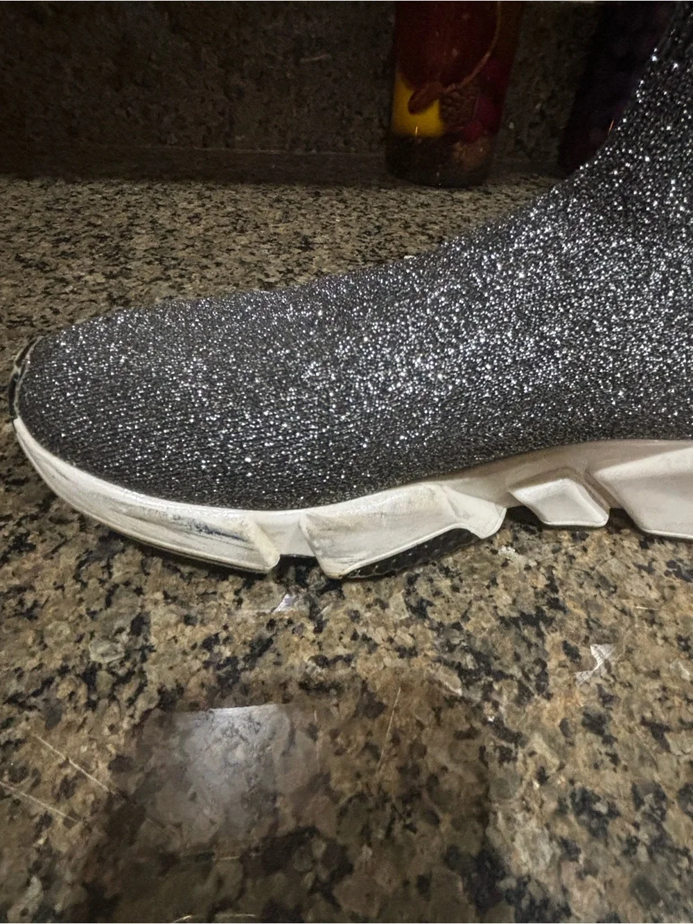 Balenciaga Women’s Black Glitter Sock Sneakers with White Sole - Picture 2 of 13